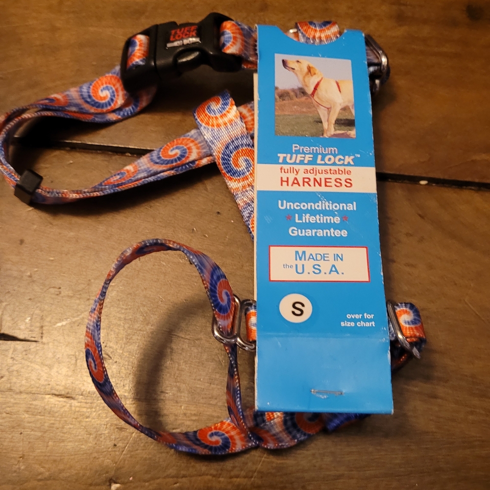 Adjustable Dog Harness - Blue and Orange Swirl